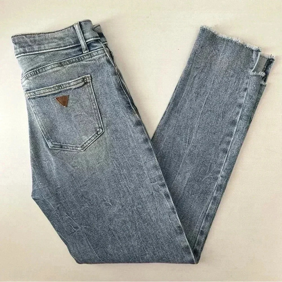 Guess It Girl Jeans  Straight Leg 10” Rise Button Fly Raw Step Hem Blue Size 25 - Picture 15 of 16